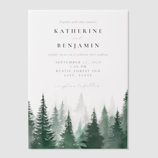 Rustieke Waterverf Trees Forest Wedding Vellum Uitnodigingen (Voorkant)