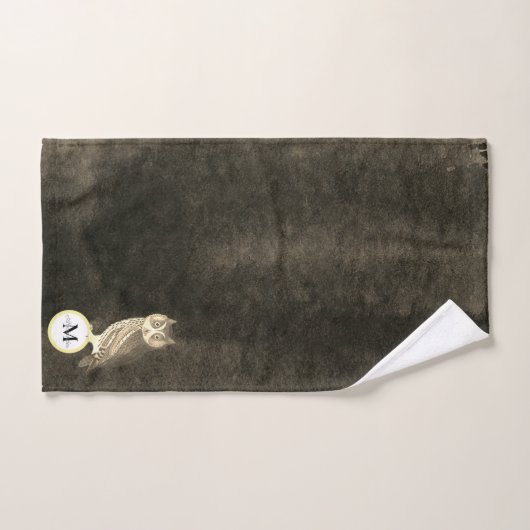 Rustieke Waterverf Uil Monogram Naam Bruin Bad Handdoek (Handdoek)