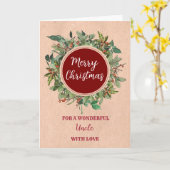 Rustieke Waterverf Uncle Merry Christmas Kaart (Gele Bloem)