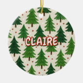 Rustieke Waterverf Vakantie Rood Groene Pinetrees Keramisch Ornament (Voorkant)