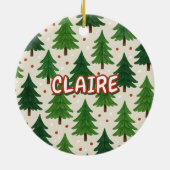 Rustieke Waterverf Vakantie Rood Groene Pinetrees Keramisch Ornament (Achterkant)