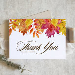 Rustieke Waterverf Vallende bladeren herfst bruilo Bedankkaart<br><div class="desc">Stuur bedankt met deze aanpasbare bedankpas. Het bevat waterverf herfstbladeren met grillige kalligrafie. Personaliseer door uw gegevens toe te voegen. Deze rustieke herfst bedankkaart is ideaal voor bruiloften,  verjaardagen,  baby showers en vrijgezellenfeesten.</div>