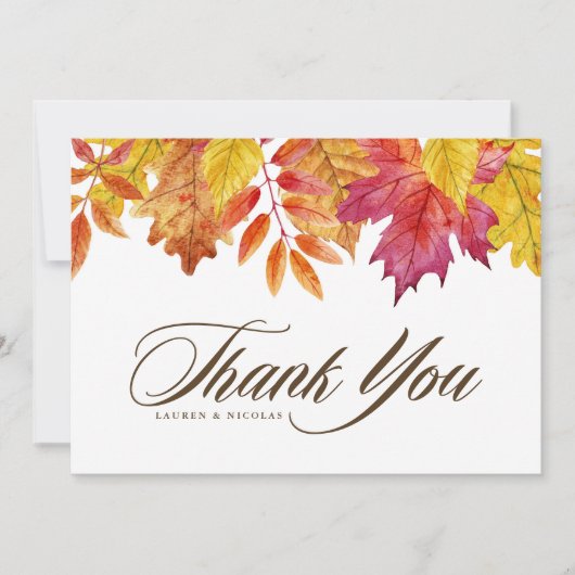 Rustieke Waterverf Vallende bladeren herfst bruilo Bedankkaart (Voorkant)