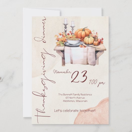 Rustieke Waterverf Verbrand Sinaasappel Thanksgivi Kaart (Voorkant)