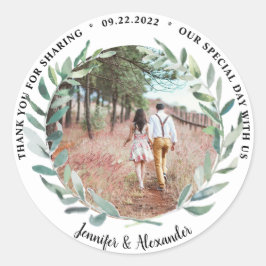Rustieke waterverf verlaat bruiloft Dank U foto Ronde Sticker