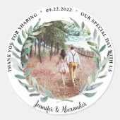 Rustieke waterverf verlaat bruiloft Dank U foto Ronde Sticker (Voorkant)