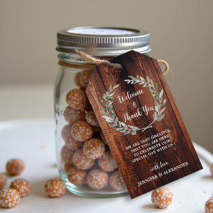 Rustieke waterverf verlaat bruiloft Welkom Dank u Cadeaulabel