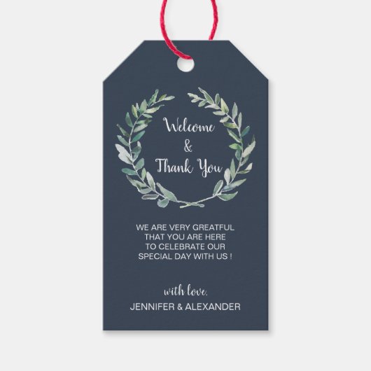 Rustieke waterverf verlaat bruiloft Welkomsttas Cadeaulabel (Voorkant)