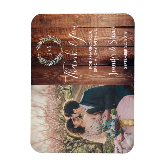 Rustieke Waterverf verlaat foto bruiloft Dank u Magneet (Verticaal)