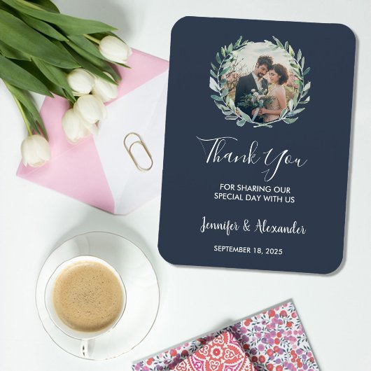 Rustieke waterverf verlaat foto Dank u bruiloft Magneet