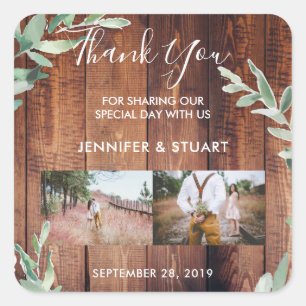 Rustieke waterverf verlaat foto Dank u bruiloft Vierkante Sticker
