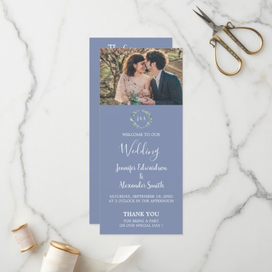 Rustieke waterverf verlaat foto land bruiloft programmakaart (Voorkant / Achterkant in situ)