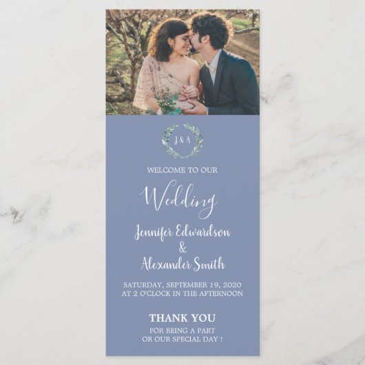 Rustieke waterverf verlaat foto land bruiloft programmakaart (Voorkant)