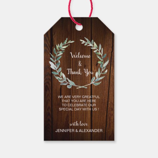 Rustieke waterverf verlaat houten bruiloft Welkom  Cadeaulabel (Voorkant)
