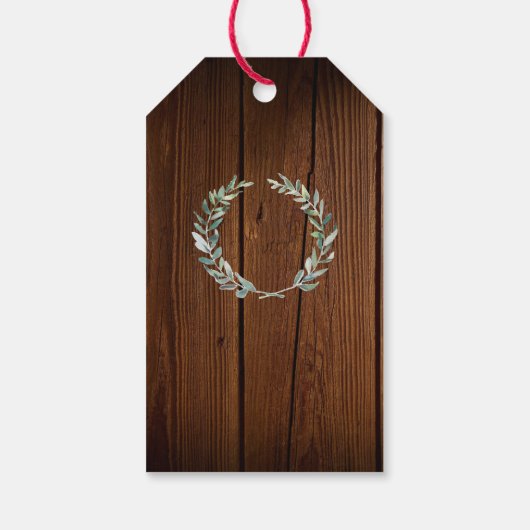 Rustieke waterverf verlaat houten bruiloft Welkom Cadeaulabel (Achterkant)