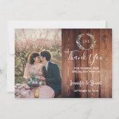 Rustieke waterverf verlaat monogram foto bruiloft bedankkaart (Voorkant)