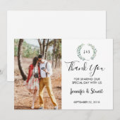 Rustieke waterverf verlaat monogram foto bruiloft bedankkaart (Voorkant / Achterkant)