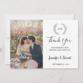 Rustieke waterverf verlaat monogram foto bruiloft bedankkaart (Voorkant)