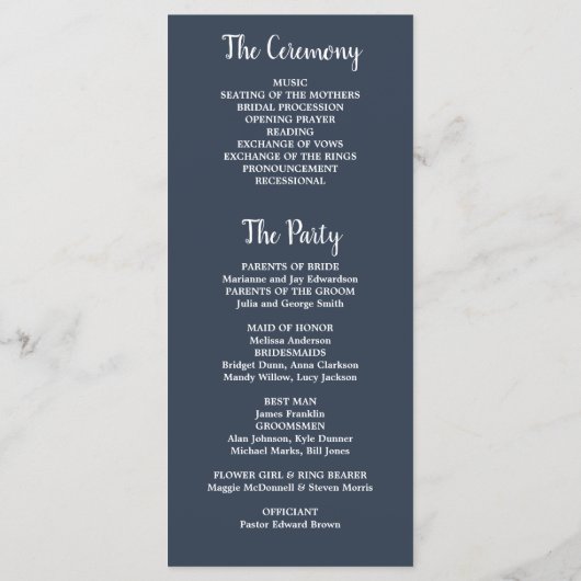 Rustieke waterverf verlaat navy blauw foto bruilof programmakaart (Achterkant)