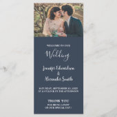 Rustieke waterverf verlaat navy blauw foto bruilof programmakaart (Voorkant)