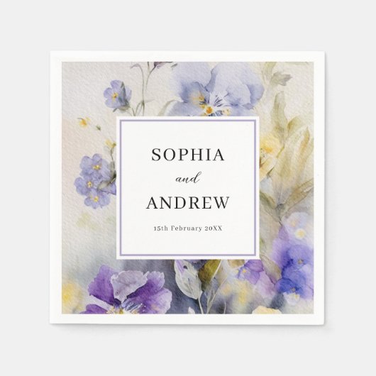 Rustieke Waterverf Violets Bruiloft Servet (Voorkant)