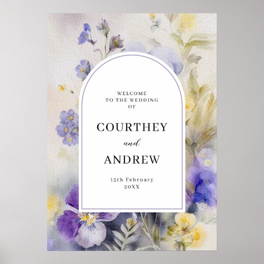 Rustieke Waterverf Violets Bruiloft Welkom Poster (Voorkant)