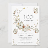 Rustieke Waterverf vlinder 100e verjaardagsfeestje Kaart (Voorkant)