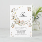 Rustieke Waterverf vlinder 60e verjaardagsfeestje Kaart (Staand voorkant)