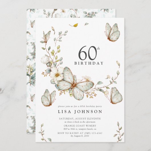 Rustieke Waterverf vlinder 60e verjaardagsfeestje Kaart (Voorkant / Achterkant)