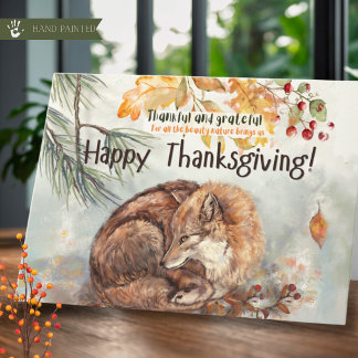 Rustieke Waterverf Vos Happy Thanksgiving Kaart