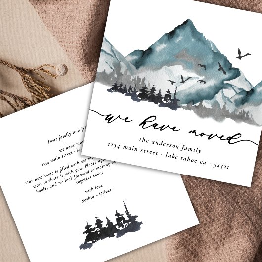 Rustieke Waterverf We hebben verhuisd Bossen Mount Aankondiging