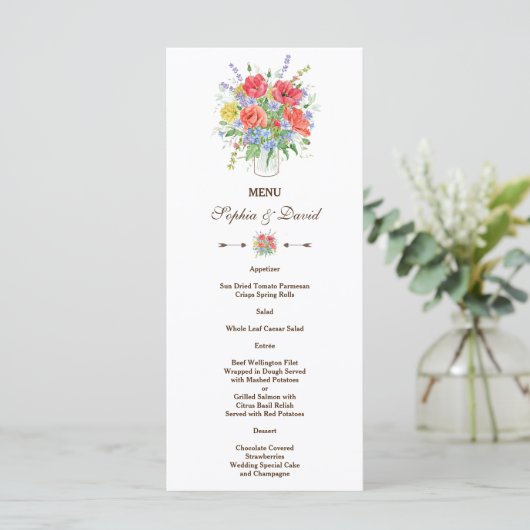 Rustieke waterverf weide wilde bloemen menu (Staand voorkant)