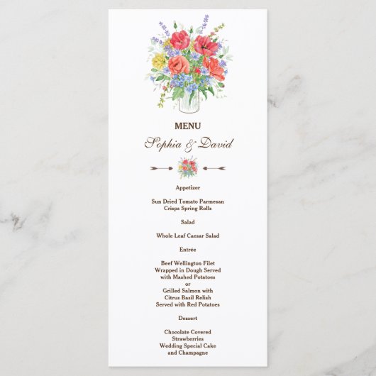 Rustieke waterverf weide wilde bloemen menu (Voorkant)