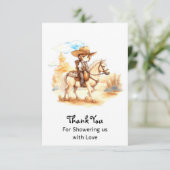 Rustieke Waterverf Western Cowboy Baby shower Bedankkaart (Staand voorkant)