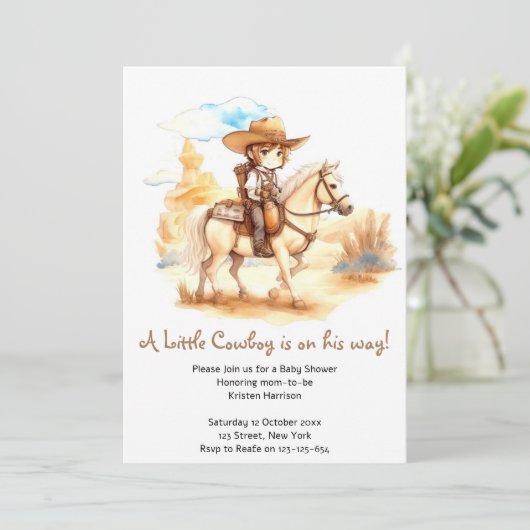 Rustieke Waterverf Western Cowboy Baby shower Kaart (Staand voorkant)