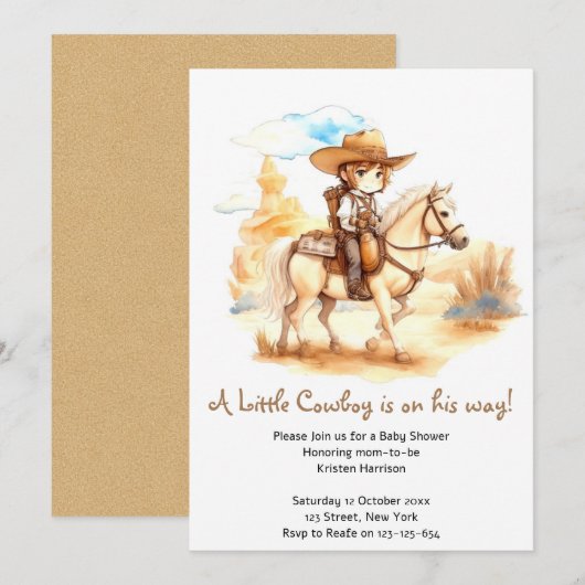 Rustieke Waterverf Western Cowboy Baby shower Kaart (Voorkant / Achterkant)