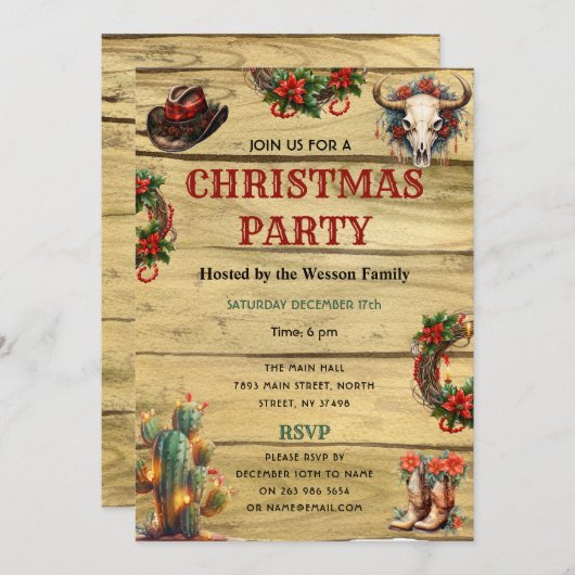 Rustieke Waterverf Western kerstdiner Kaart (Voorkant / Achterkant)