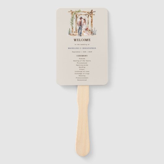 Rustieke Waterverf Westerne Ranch Wedding Programm Handwaaier (Voorkant)