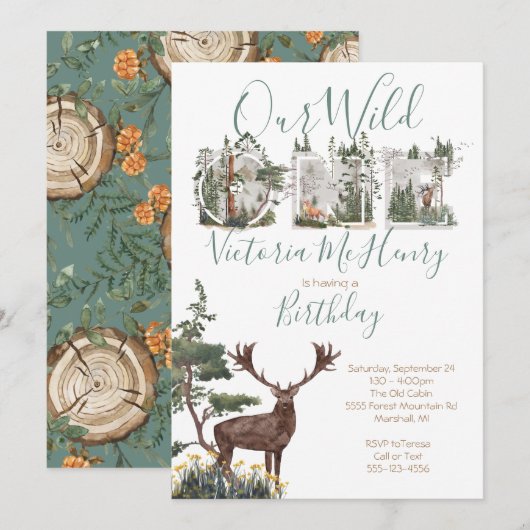 Rustieke Waterverf Wild Een Eerste Verjaardagsfees Kaart (Voorkant / Achterkant)