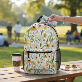 Rustieke Waterverf Wild Flowers Gepersonaliseerde  Bedrukte Rugzak