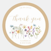 Rustieke Waterverf Wilde Bloemen Bruiloft Ronde Sticker (Voorkant)