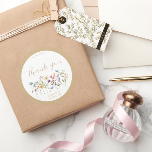 Rustieke Waterverf Wilde Bloemen Bruiloft Ronde Sticker (Geschenken)
