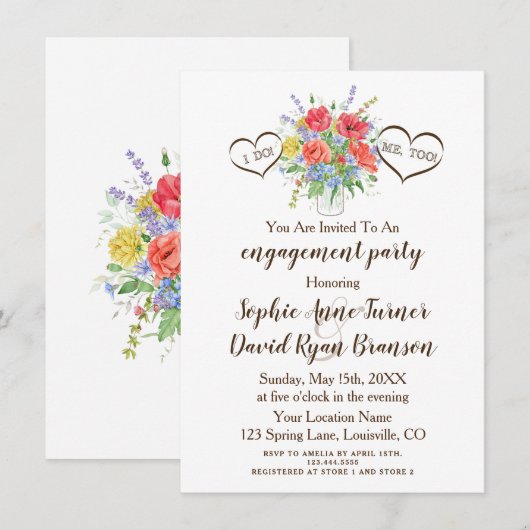 Rustieke Waterverf Wilde Bloemen Harten Huwelijk Kaart (Voorkant / Achterkant)