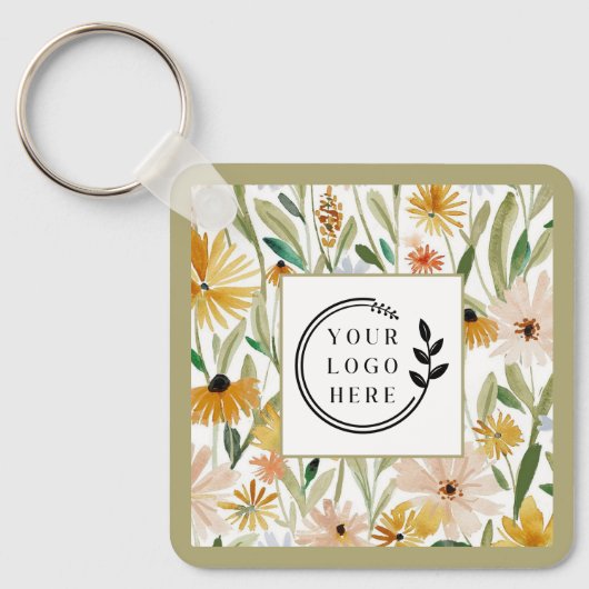 Rustieke Waterverf Wilde Bloemen Logo QR Code Sleutelhanger (Voorkant)