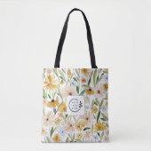 Rustieke Waterverf Wilde Bloemen Logo QR Code Tote Bag (Voorkant)