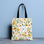 Rustieke Waterverf Wilde Bloemen Logo QR Code Tote Bag<br><div class="desc">Rustic Waterverf Wild Flowers Add Logo QR Code Corporate Canvas tassen heeft een modern waterverf bloemmotief in sinaasappel,  roze,  blauw en groen met uw aangepaste zakelijke logo met uw aangepaste QR-code op de keerzijde. Perfect voor relatiegeschenken,  school,  sport,  sportschool,  reizen en meer. Ontworpen door ©2024 Evco Studio www.zazzle.com/store/evcostudio</div>