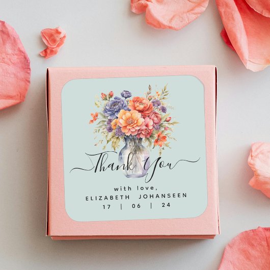 Rustieke Waterverf Wilde Bloemen Metserpot Bedankt Vierkante Sticker