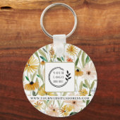 Rustieke Waterverf Wilde Bloemen Toevoegen Logo Co Sleutelhanger (Achterkant)