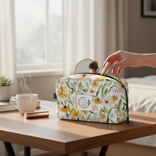 Rustieke Waterverf Wilde Bloemen Toevoegen Logo Co Toilettasje