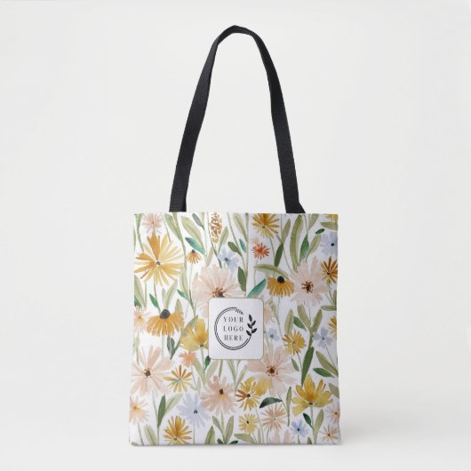 Rustieke Waterverf Wilde Bloemen Toevoegen Logo Co Tote Bag (Voorkant)